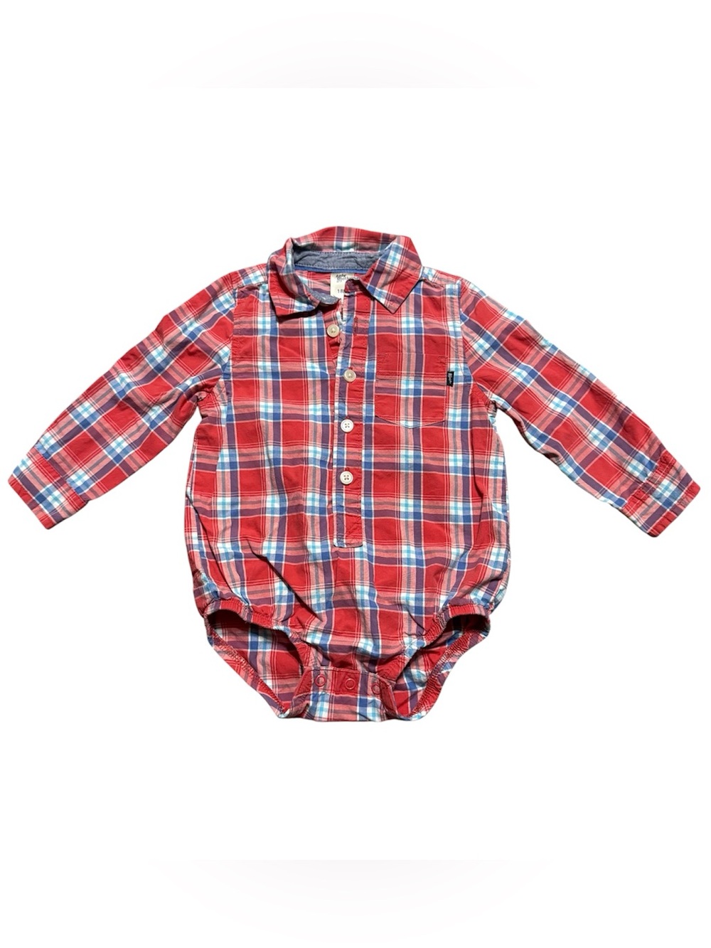 Baby B'gosh Plaid Button Up Bodysuit 18M Red Blue Snap Bottom
